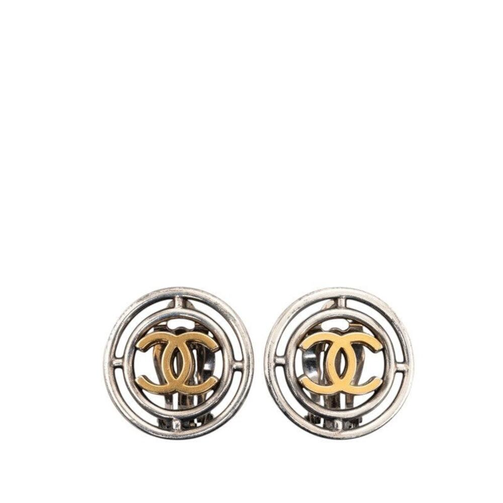 Chanel CC Logo Vintage Round Plated Earrings Gold